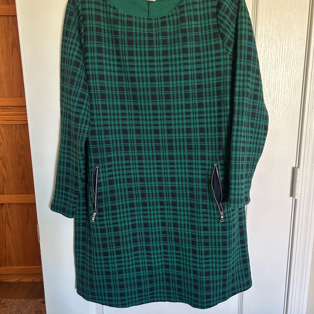 GAP Green Checkered Long Sleeve Dress